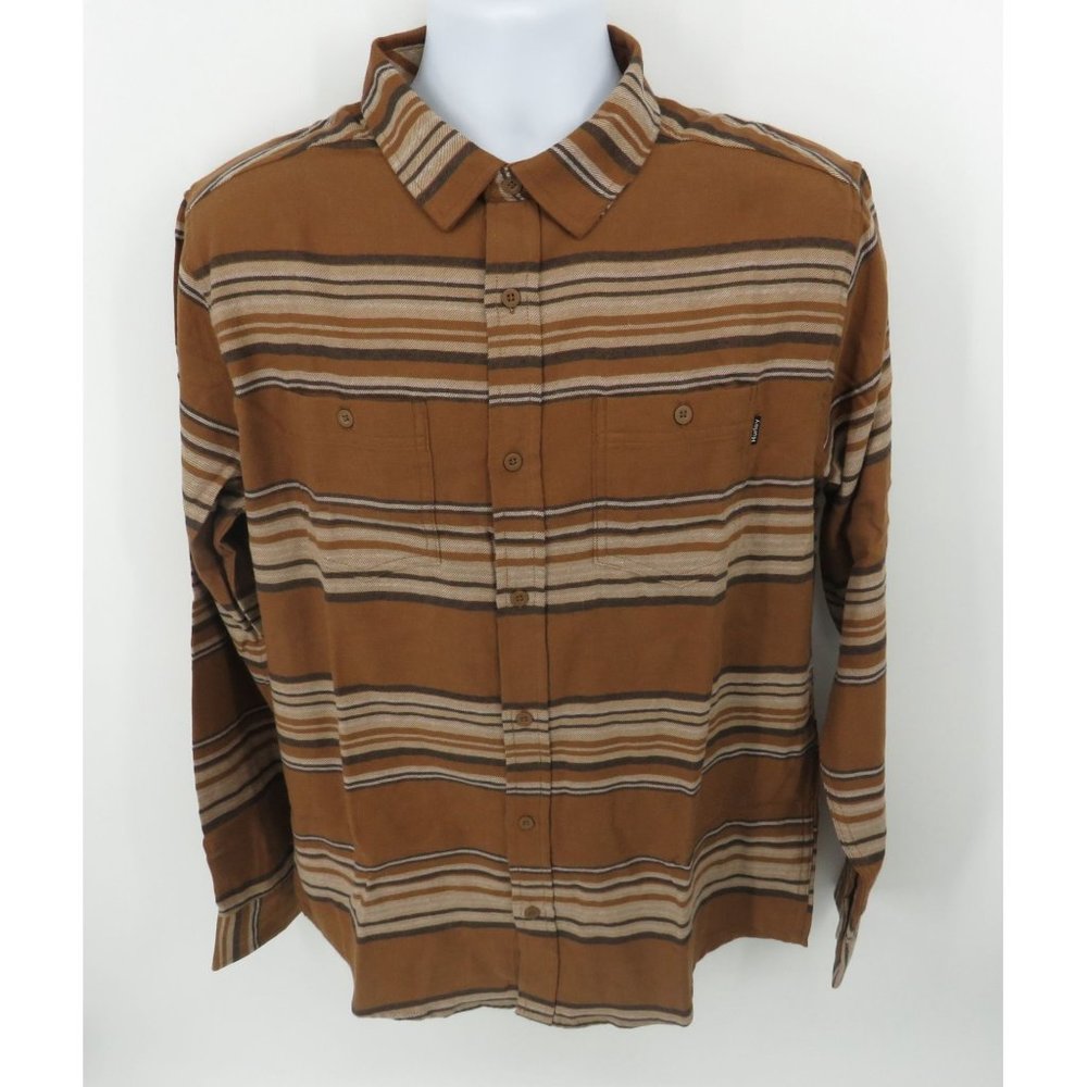 Men's Brown Striped Button-Up Shirt